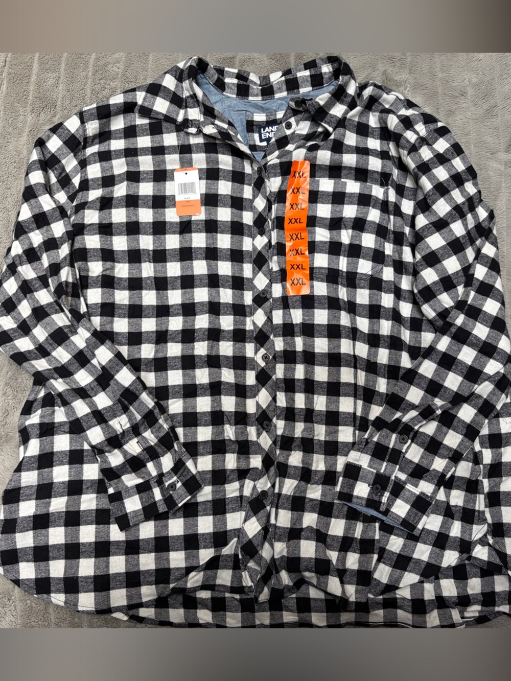 Lands' End Black and White Buffalo Plaid Button-Down Shirt